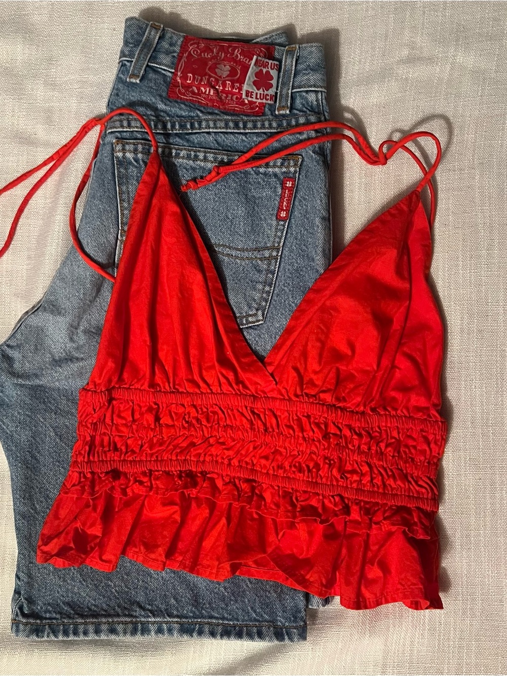 Red Smocked Ruffle Cami Top - Unbranded